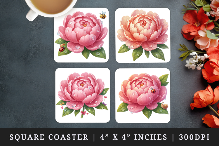 Flowers square coaster sublimation, coasters design