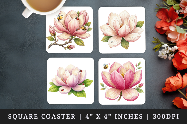 Flowers square coaster sublimation, coasters design