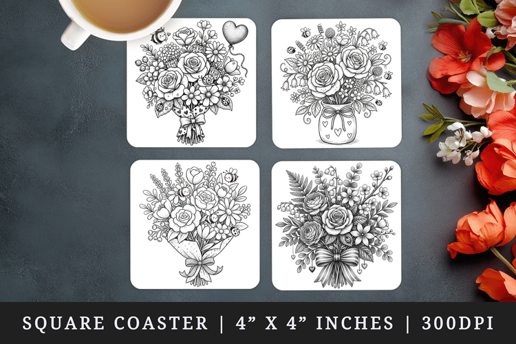 Flowers square coaster sublimation, coasters design