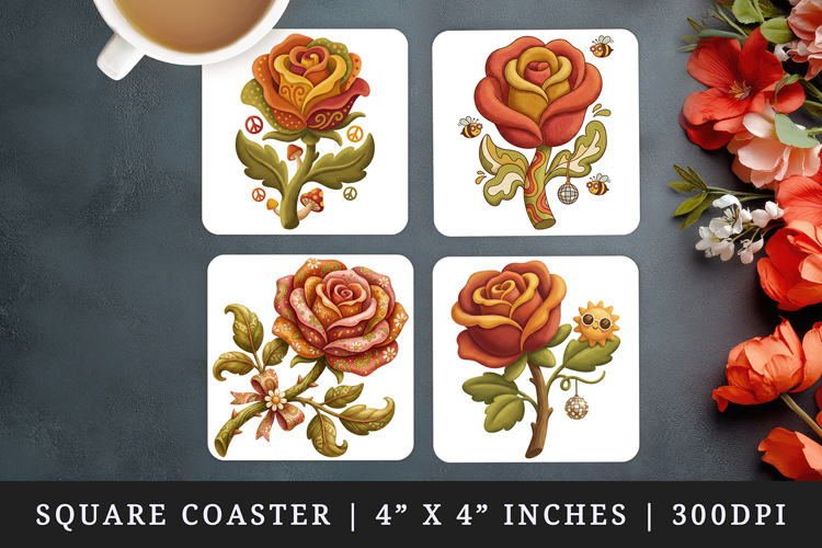 Flowers square coaster sublimation, coasters design