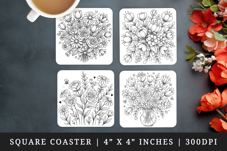 Flowers square coaster sublimation, coasters design