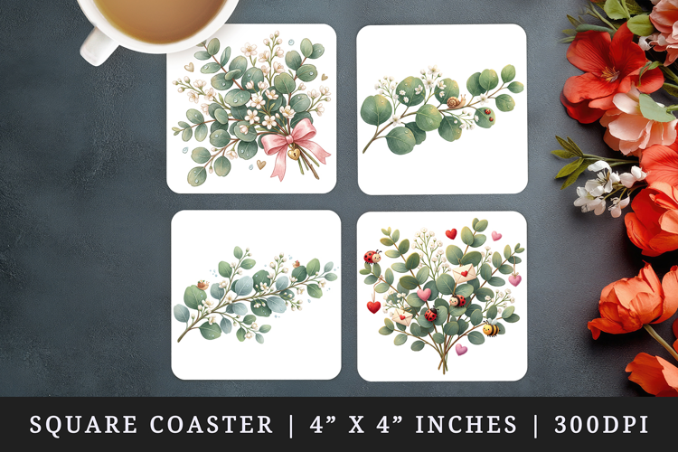 Flowers square coaster sublimation, coasters design