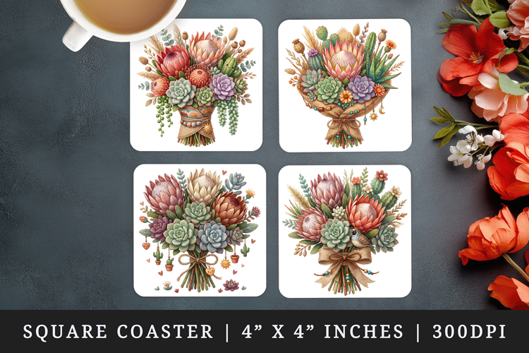 Flowers square coaster sublimation, coasters design