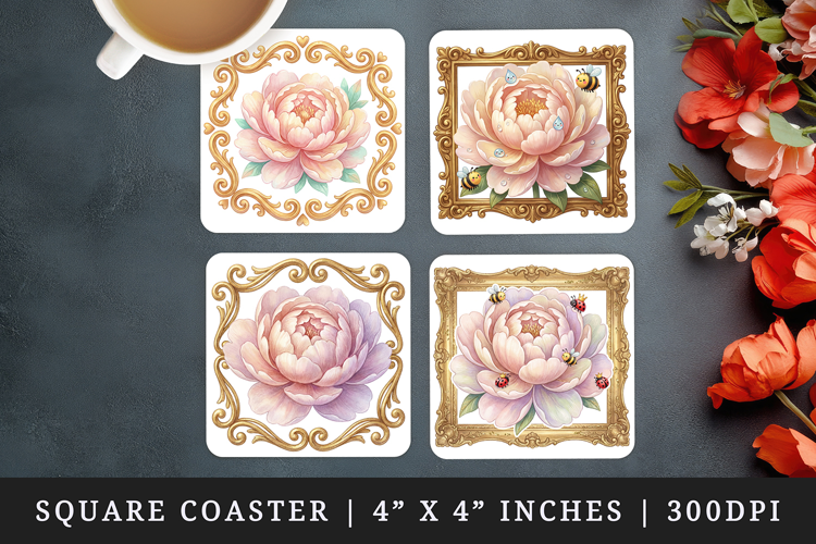 Flowers square coaster sublimation, coasters design