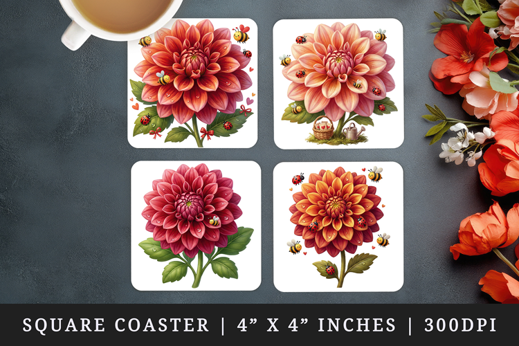 Flowers square coaster sublimation, coasters design