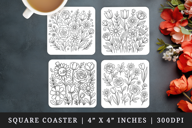 Flowers square coaster sublimation, coasters design