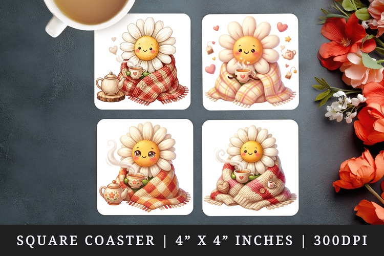 Flowers square coaster sublimation, coasters design