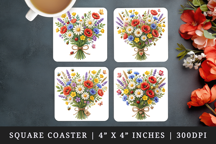 Flowers square coaster sublimation, coasters design