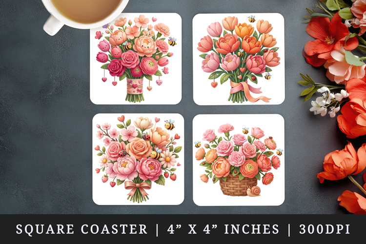 Flowers square coaster sublimation, coasters design