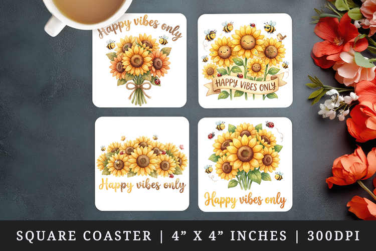 Flowers square coaster sublimation, coasters design