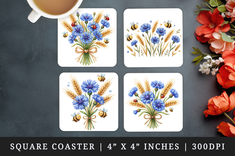 Flowers square coaster sublimation, coasters design