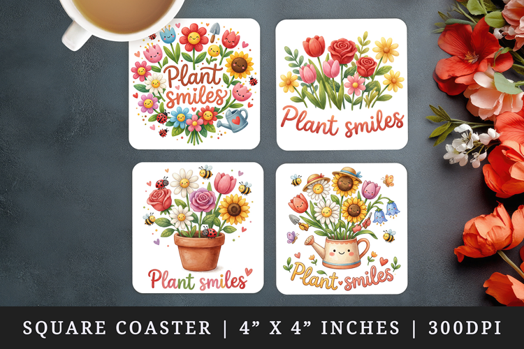 Flowers square coaster sublimation, coasters design