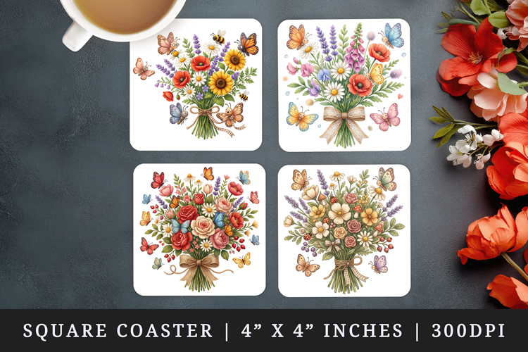 Flowers square coaster sublimation, coasters design