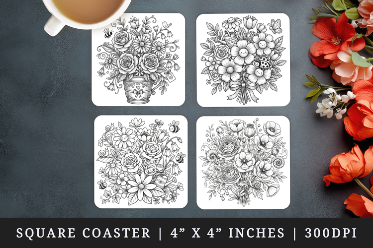 Flowers square coaster sublimation, coasters design