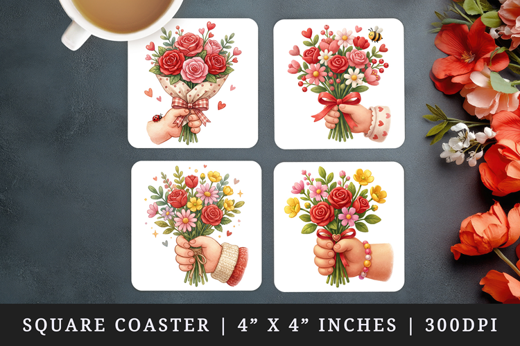 Flowers square coaster sublimation, coasters design
