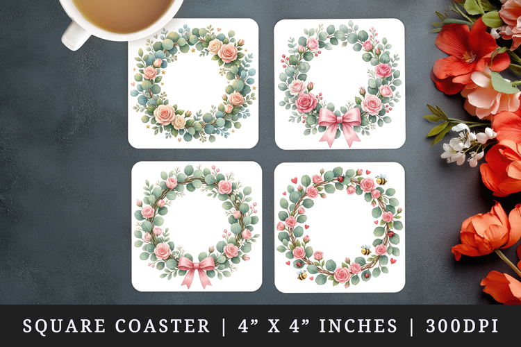 Flowers square coaster sublimation, coasters design