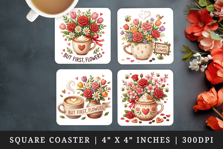 Flowers square coaster sublimation, coasters design