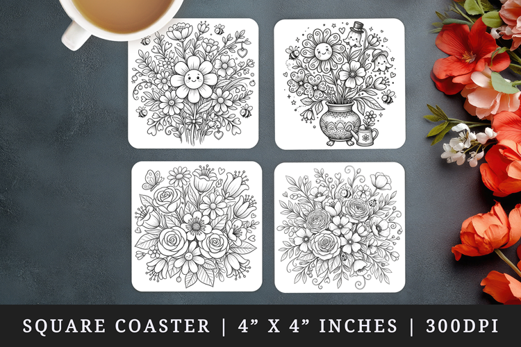 Flowers square coaster sublimation, coasters design