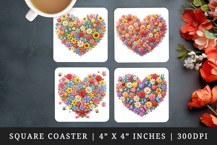 Flowers square coaster sublimation, coasters design