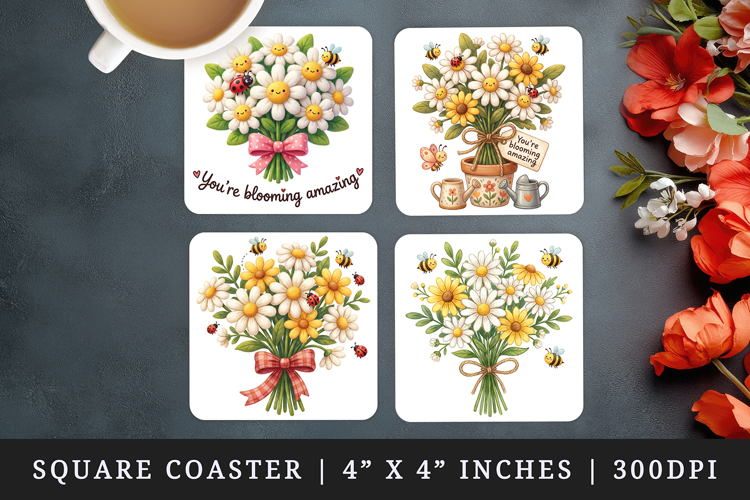 Flowers square coaster sublimation, coasters design