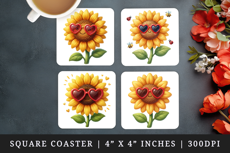 Flowers square coaster sublimation, coasters design