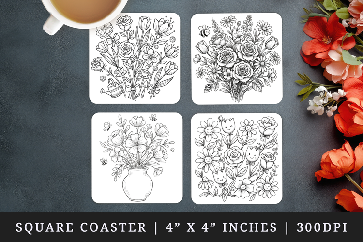 Flowers square coaster sublimation, coasters design
