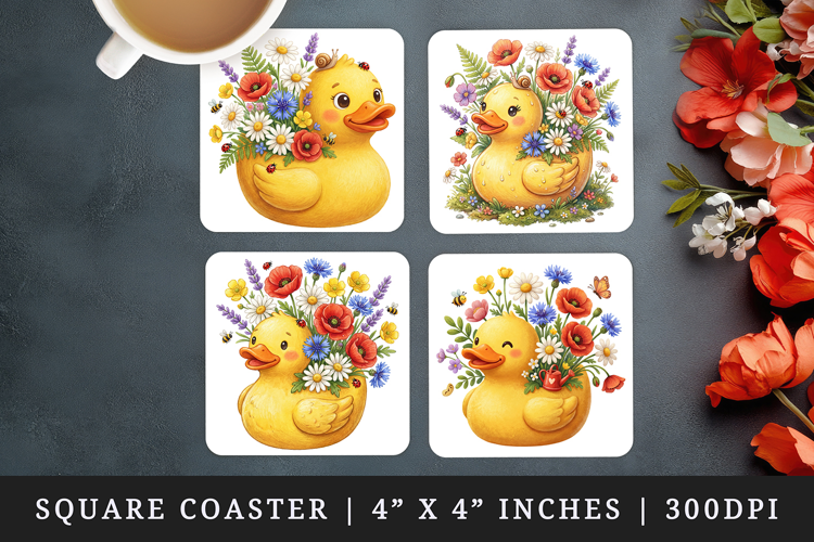Flowers square coaster sublimation, coasters design