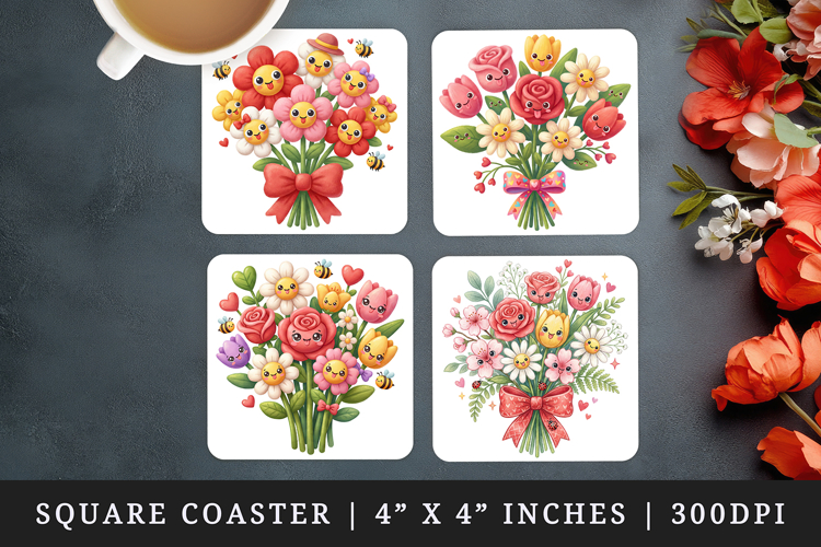 Flowers square coaster sublimation, coasters design