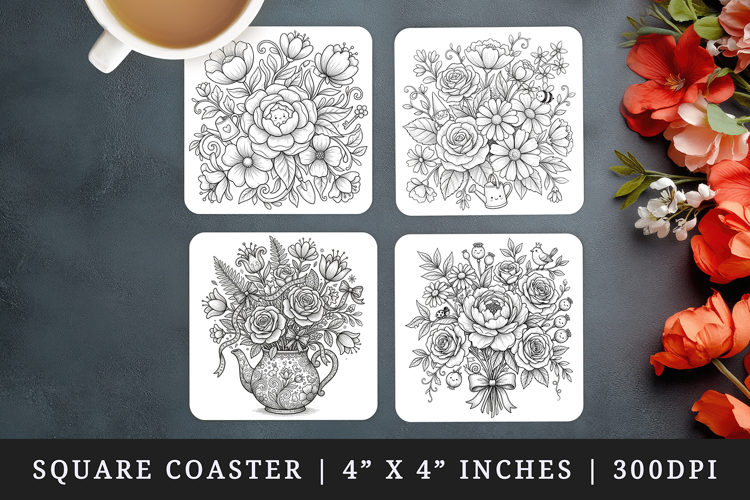 Flowers square coaster sublimation, coasters design