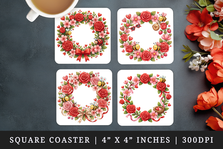Flowers square coaster sublimation, coasters design