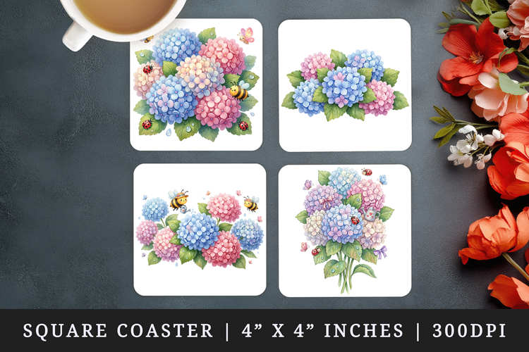 Flowers square coaster sublimation, coasters design