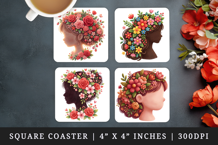 Flowers square coaster sublimation, coasters design