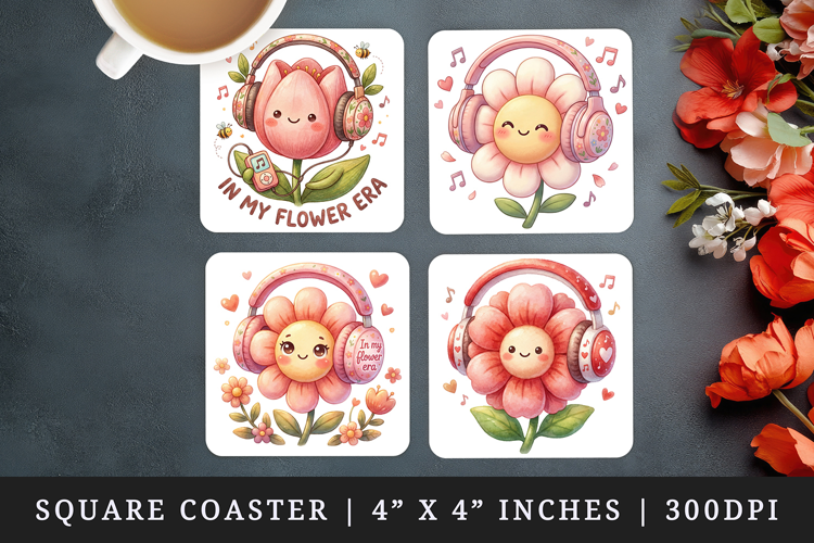 Flowers square coaster sublimation, coasters design