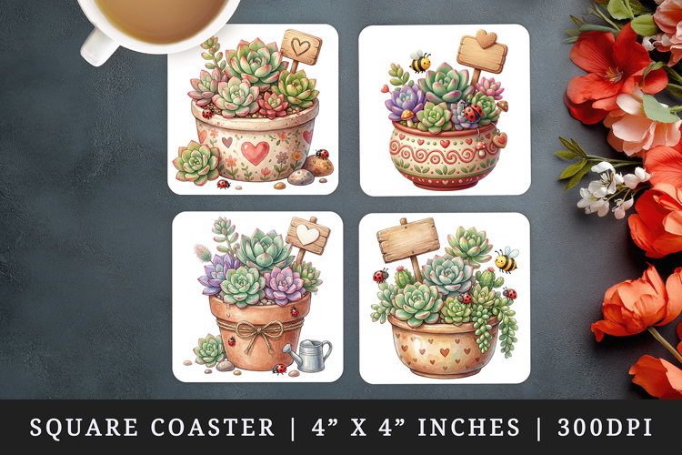 Flowers square coaster sublimation, coasters design