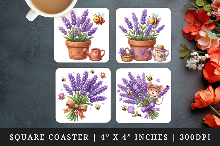 Flowers square coaster sublimation, coasters design