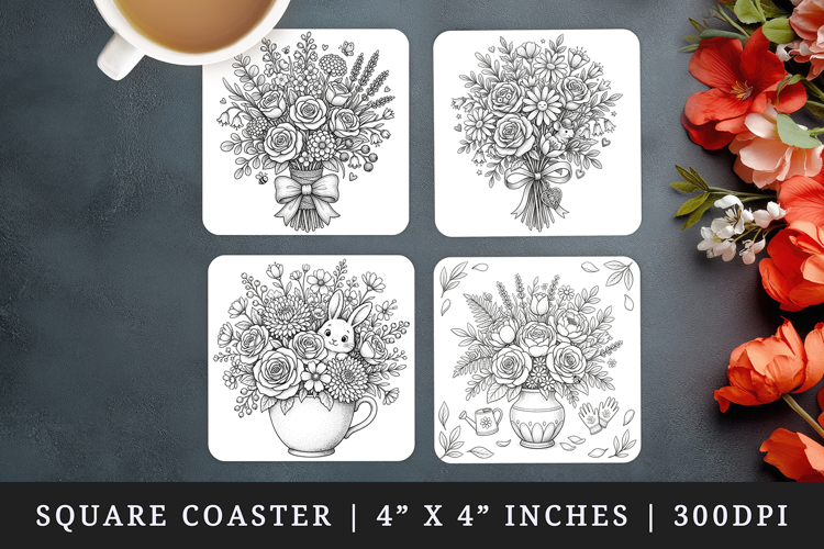 Flowers square coaster sublimation, coasters design