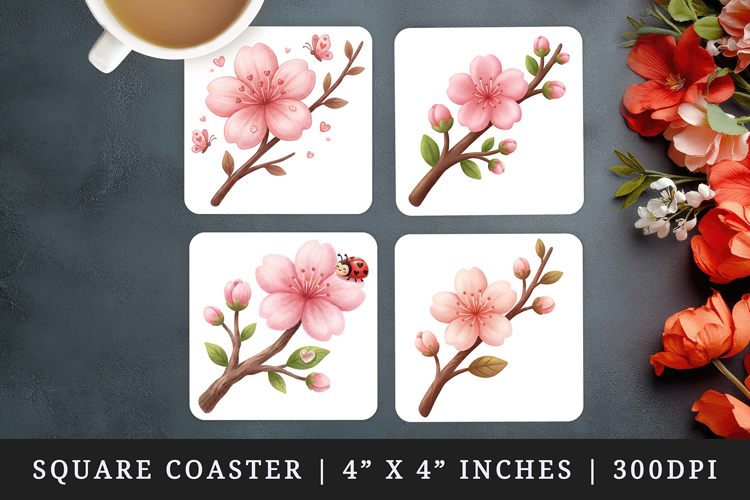 Flowers square coaster sublimation, coasters design