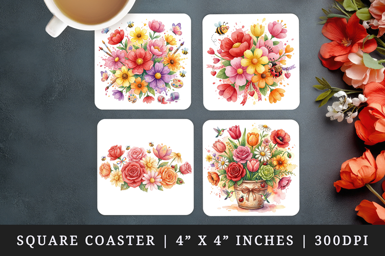 Flowers square coaster sublimation, coasters design