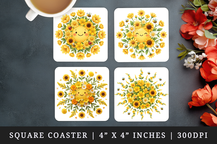 Flowers square coaster sublimation, coasters design