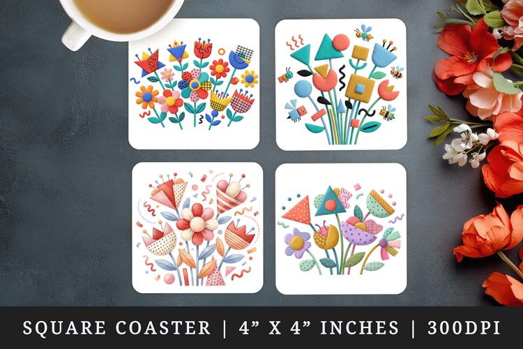 Flowers square coaster sublimation, coasters design