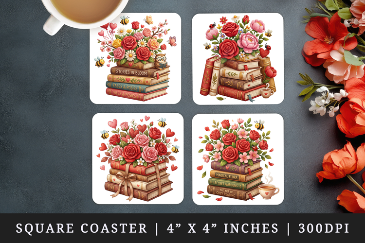 Flowers square coaster sublimation, coasters design
