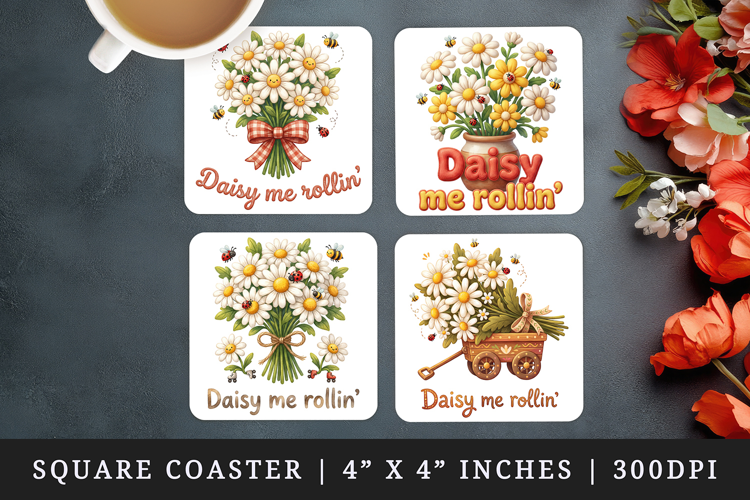 Flowers square coaster sublimation, coasters design