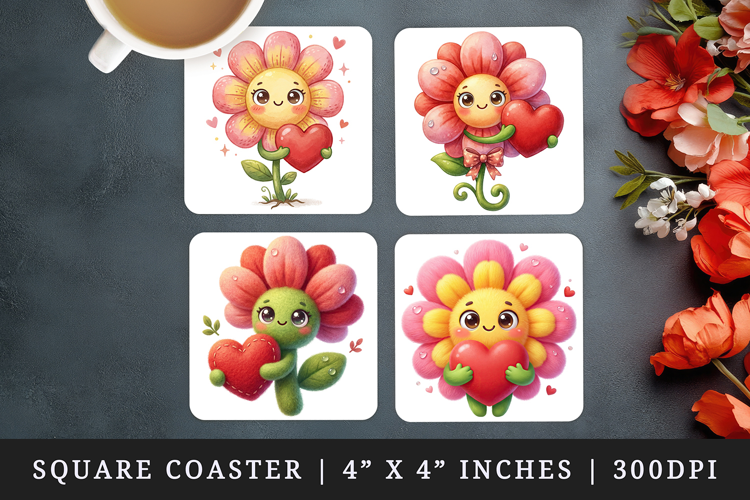 Flowers square coaster sublimation, coasters design