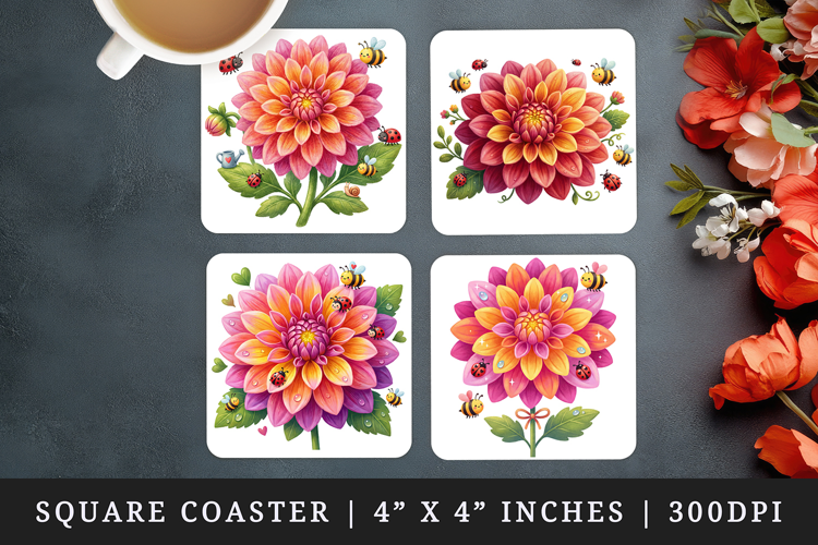 Flowers square coaster sublimation, coasters design