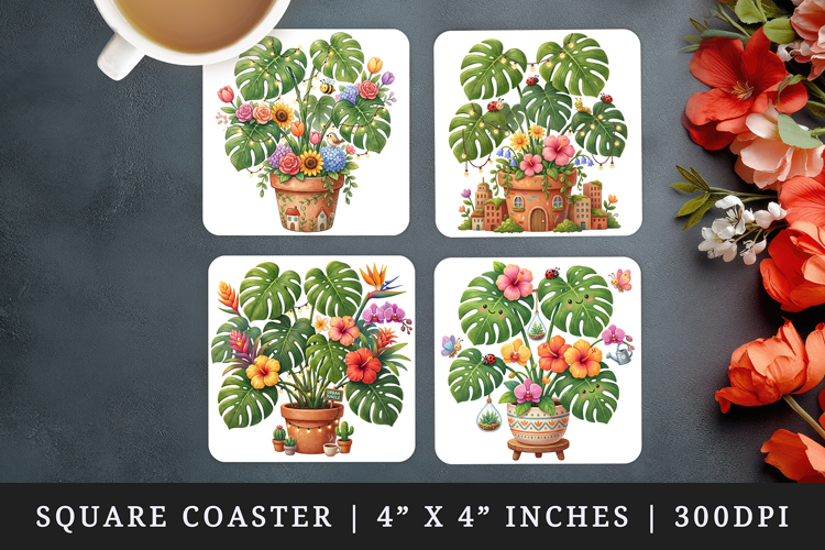 Flowers square coaster sublimation, coasters design