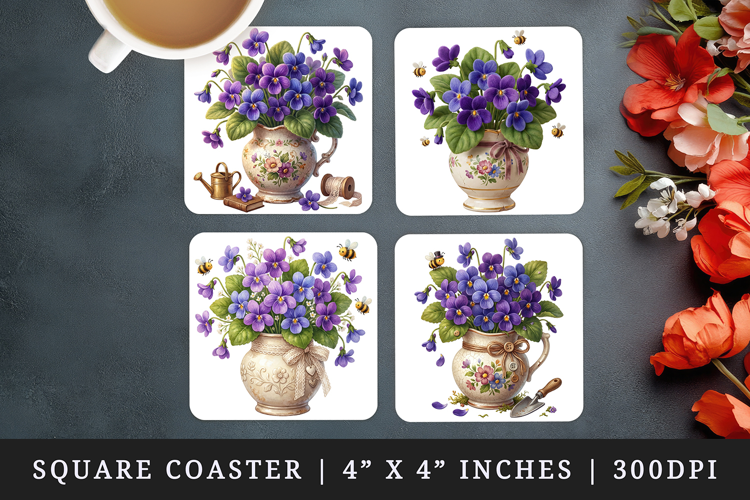 Flowers square coaster sublimation, coasters design
