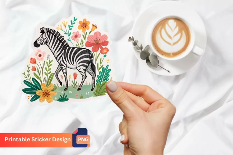 Flowers Zebra Sticker, Floral Vinyl Sticker