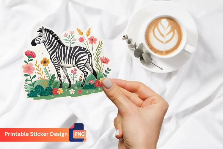 Flowers Zebra Sticker, Floral Vinyl Sticker