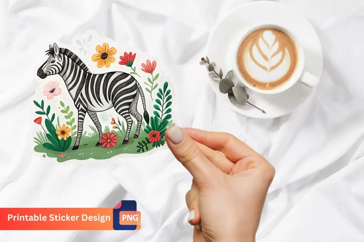 Flowers Zebra Sticker, Floral Vinyl Sticker