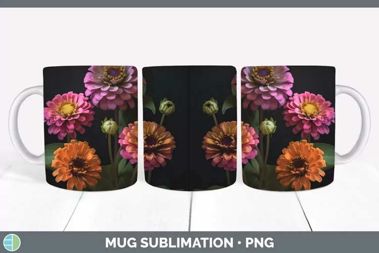 Flowers Zinnia Mug Wrap Sublimation Coffee Cup Designs